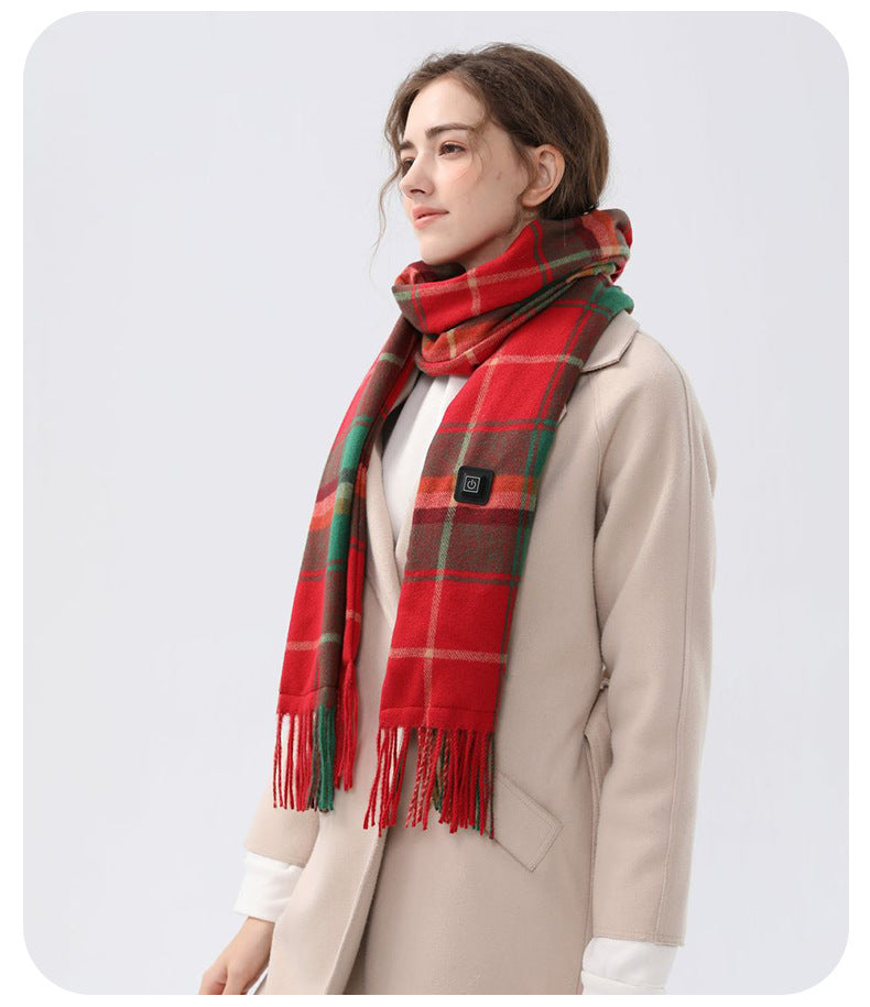 Christmas Plaid Heated Scarf - Electric Warming Scarf, Winter Outdoor Essential (Without power bank)