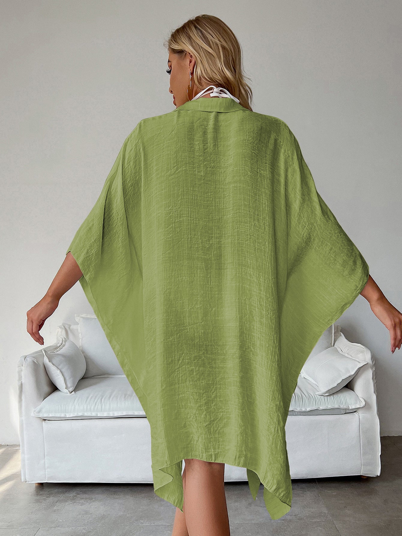 Light Green Summer Beach Cover-Up- Bamboo Cotton Sun Protection Cardigan
