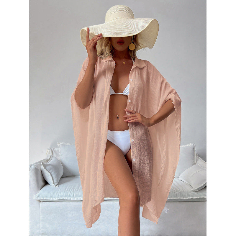 Light Pink Summer Beach Cover-Up- Bamboo Cotton Sun Protection Cardigan