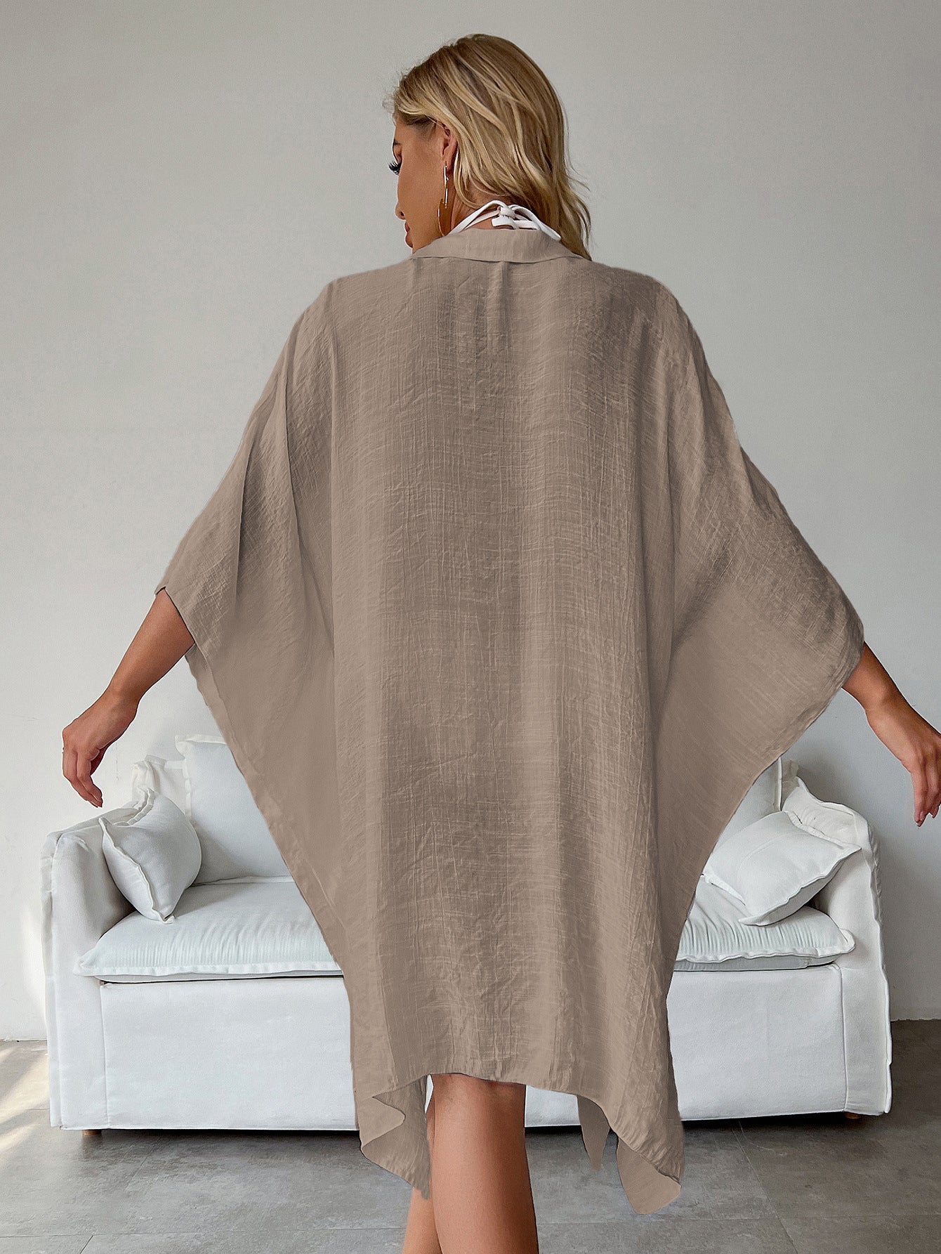 Dark Khaki Summer Beach Cover-Up- Bamboo Cotton Sun Protection Cardigan