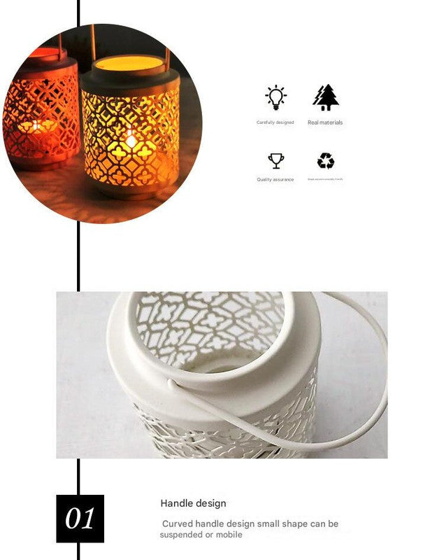 Green Vintage Style Candle Lantern - Iron Tabletop Centerpiece for Home Decor