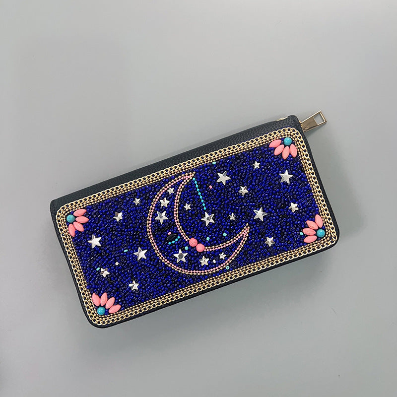 Blue Moon Ethnic Style Beaded Clutch - Handmade Retro Wallet Style 4