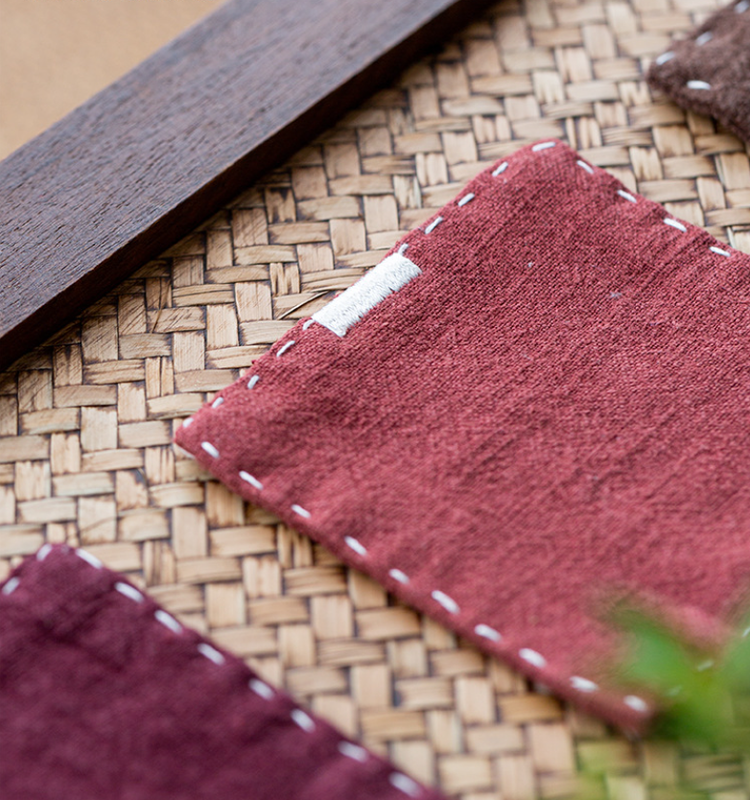 Rose Red Chinese Style Linen Coasters - Set of 4, Hand-Embroidered Tea Mats (9x9cm)