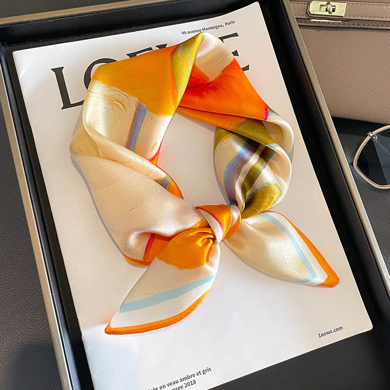 Orange Lotus Leaf Women's Floral Print Mulberry Silk Shawl, 53cm (Style 5)