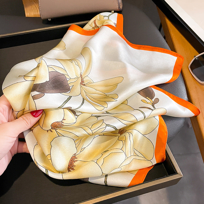 Orange Corner 53cm Silk Scarf - 100% Mulberry Silk, Floral Print, Women's Square Scarf Shawl (Style 3)