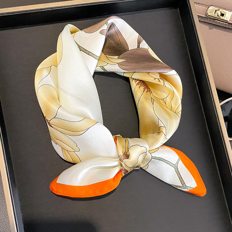 Orange Corner 53cm Silk Scarf - 100% Mulberry Silk, Floral Print, Women's Square Scarf Shawl (Style 3)