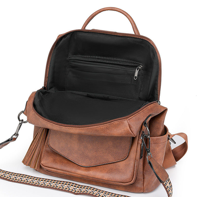 Brown Fashionable Women's Backpack Set - With Coin Purse and Tassels