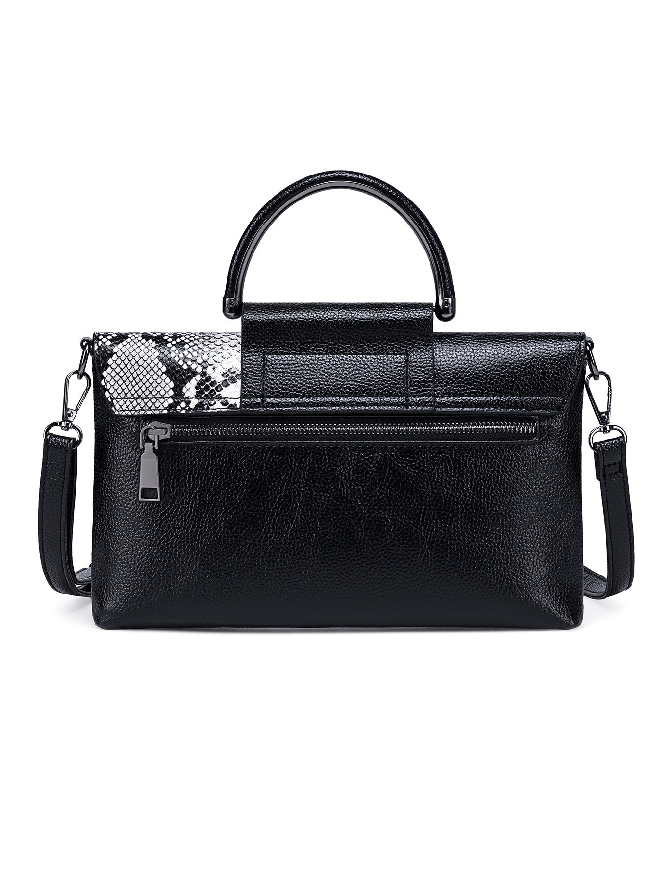 Black and White Elegant crocodile embossed clutch - with metal top handle and shoulder strap