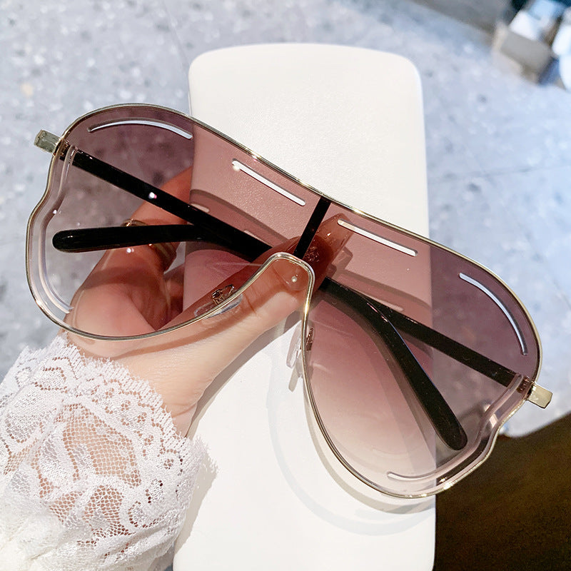 2-PCS Gold frame double tea Oversized Aviator Sunglasses - Unique Cutout Design