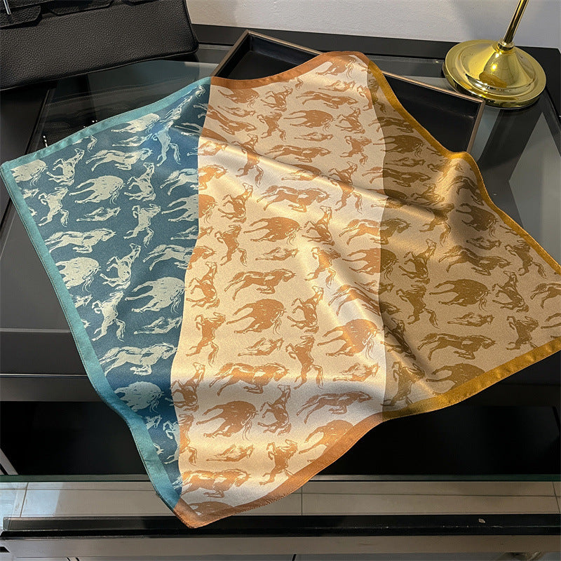 Stitching horse pattern Women's silk scarves, accessories for all seasons