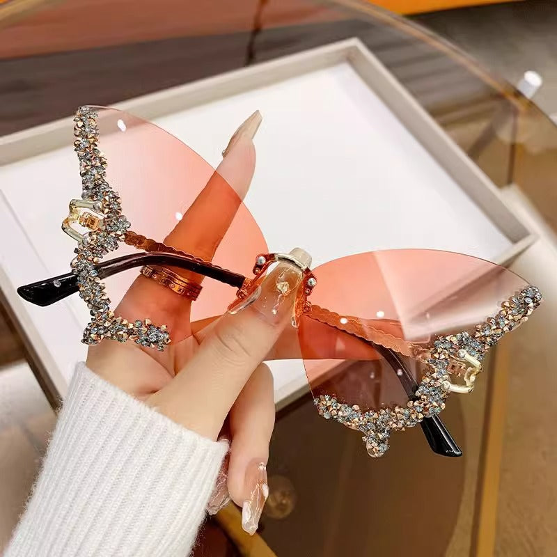 Pink full diamonds 2 - PCS Fashion Street Style Sunglasses: Diamonte Butterfly Edition