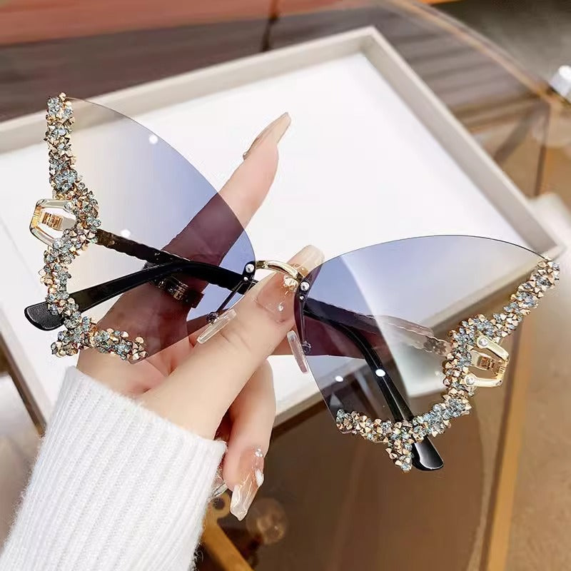 Gray yellow full diamonds 2 - PCS Fashion Street Style Sunglasses: Diamonte Butterfly Edition
