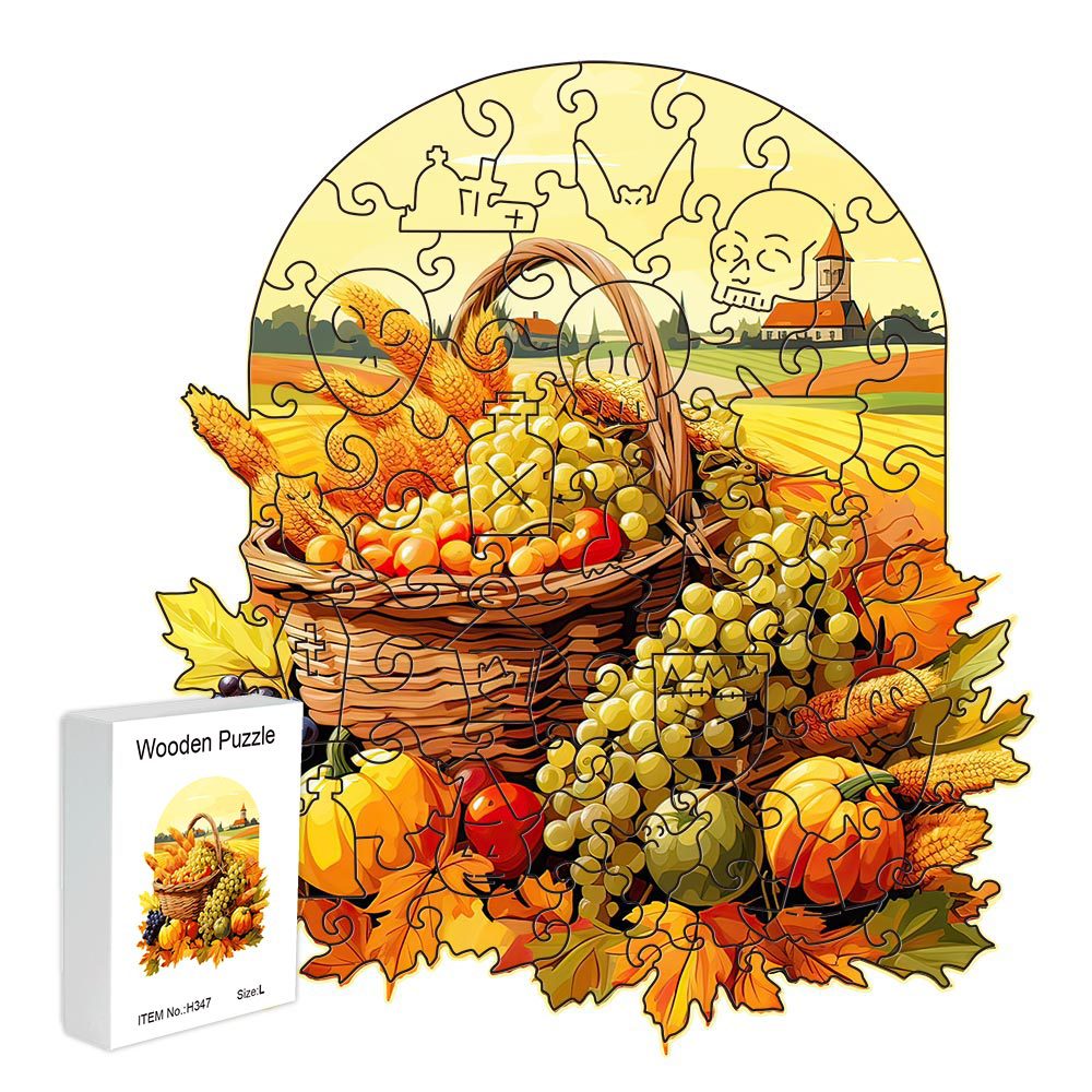 Fruit and vegetable basket Thanksgiving Wooden Puzzle - Vegetable & Fruit Design, Home Decor, Educational Toy (Size M)
