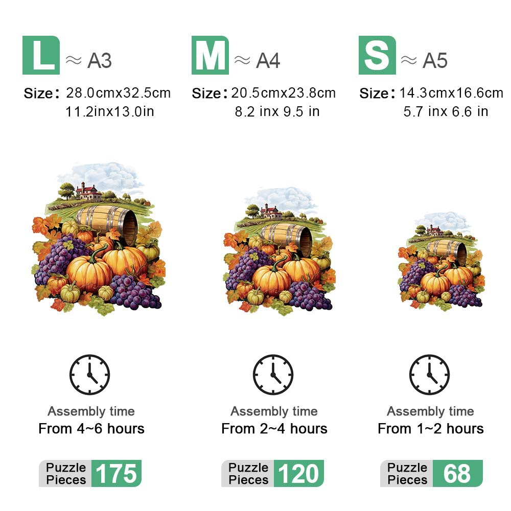 Harvest Pumpkins Wooden Puzzle - Vegetable & Fruit Design, Home Decor, Educational Toy (Size M)