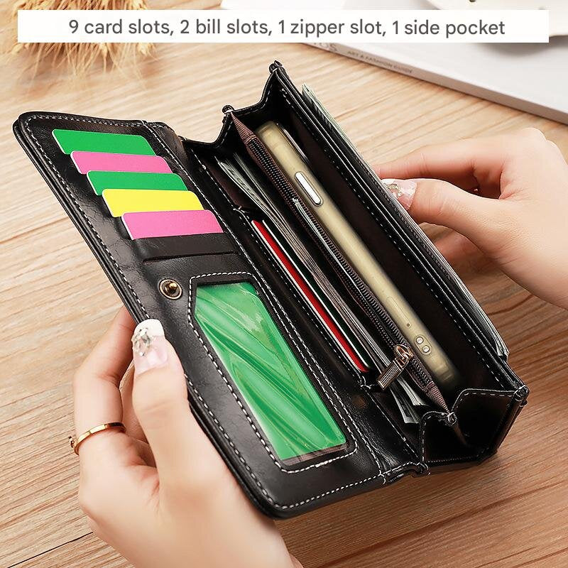 Pink Classic Long Bifold Wallet for Women - Large Capacity Card Holder