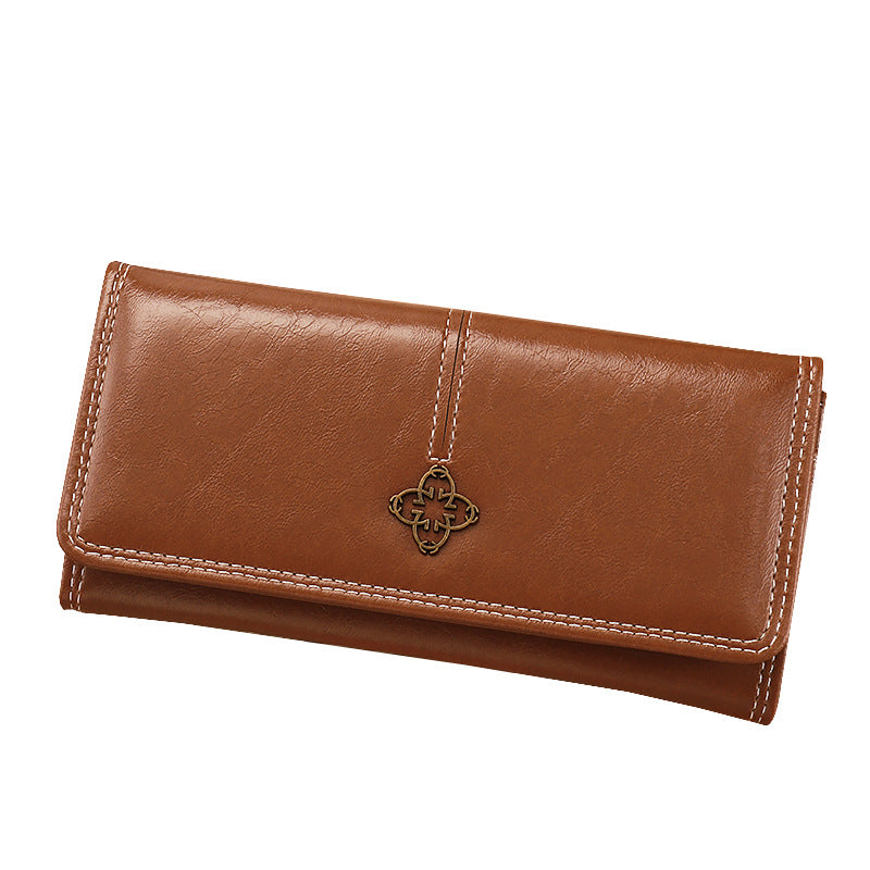 Brown Classic Long Bifold Wallet for Women - Large Capacity Card Holder