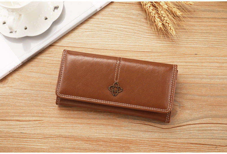 Brown Classic Long Bifold Wallet for Women - Large Capacity Card Holder