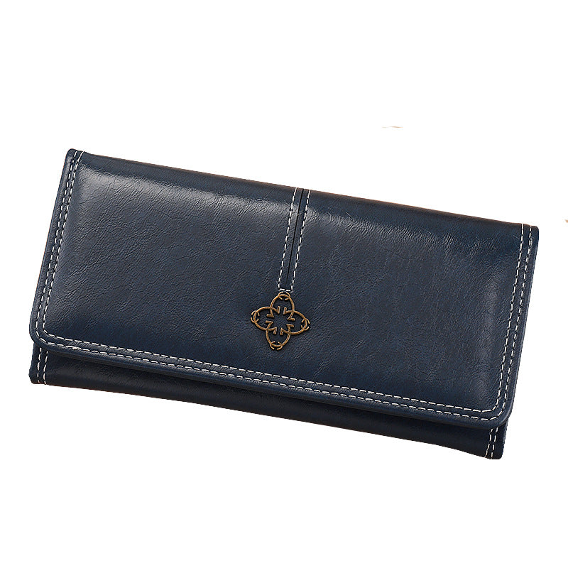 Navy blue Classic Long Bifold Wallet for Women - Large Capacity Card Holder