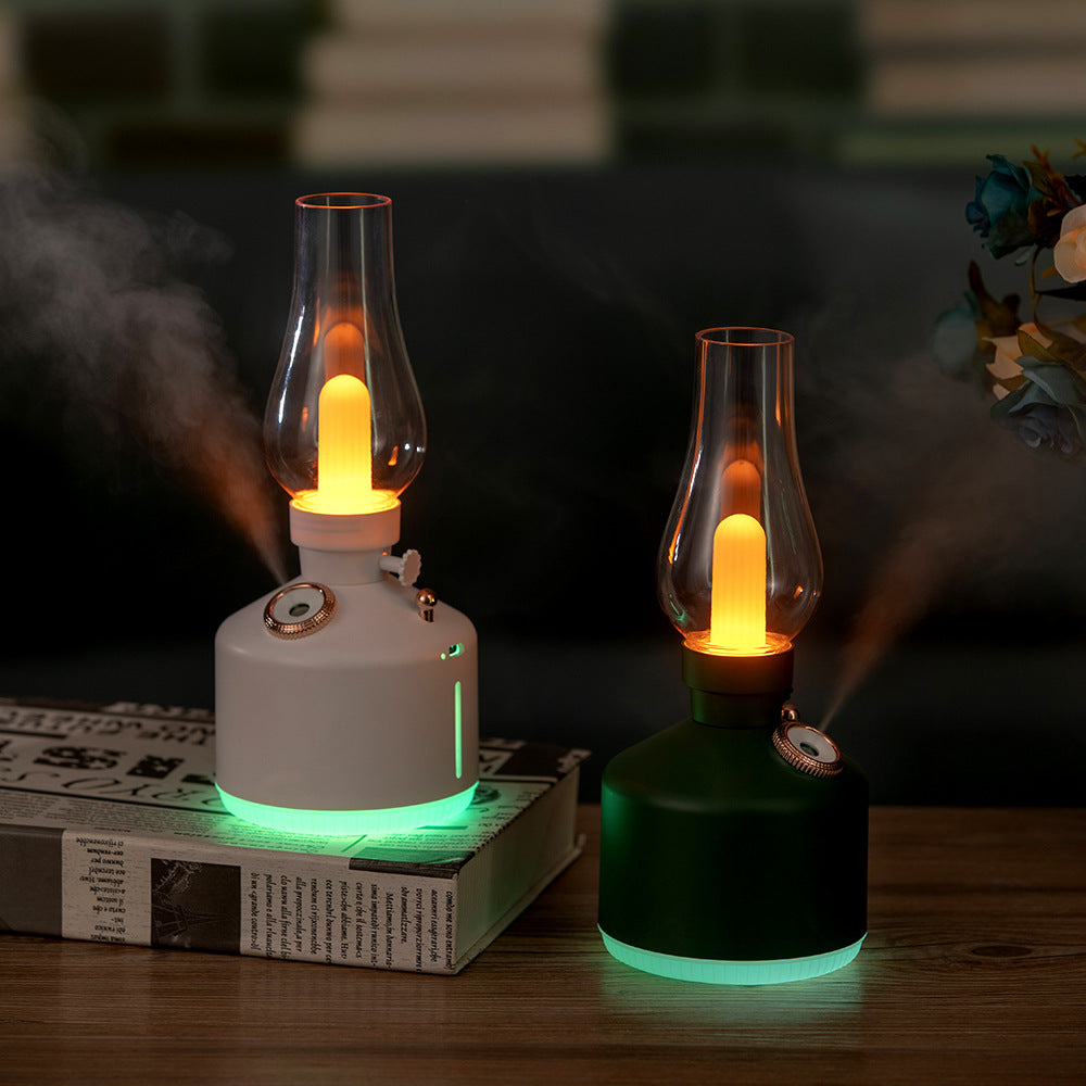 Black Retro Kerosene Lamp Humidifier - Rechargeable Cool Mist Maker with Dimmable Light