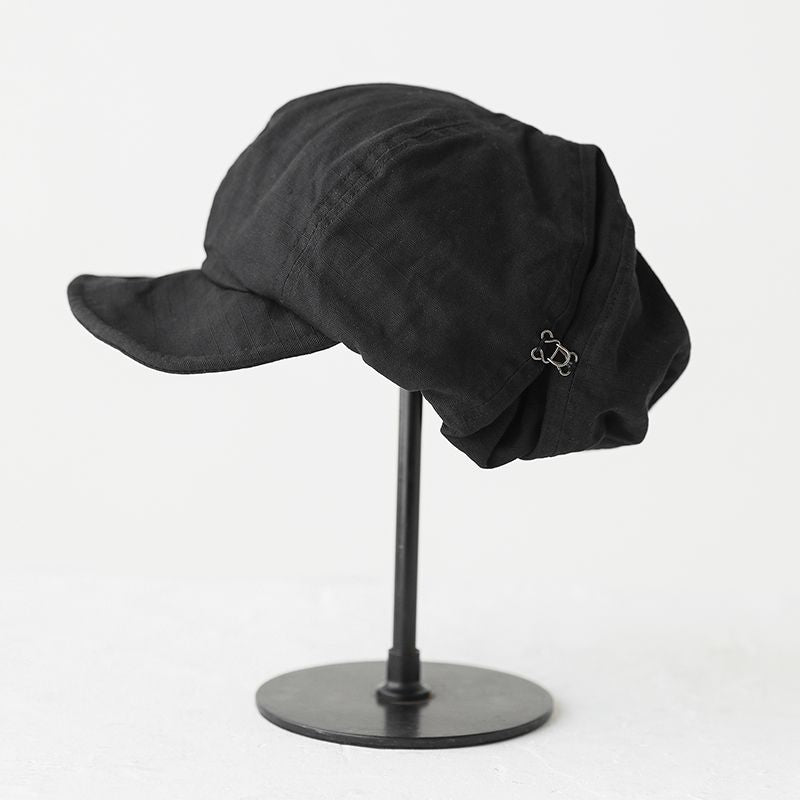 Black Women's Vintage Style Baker Boy Cap - Soft Cotton Linen Blend