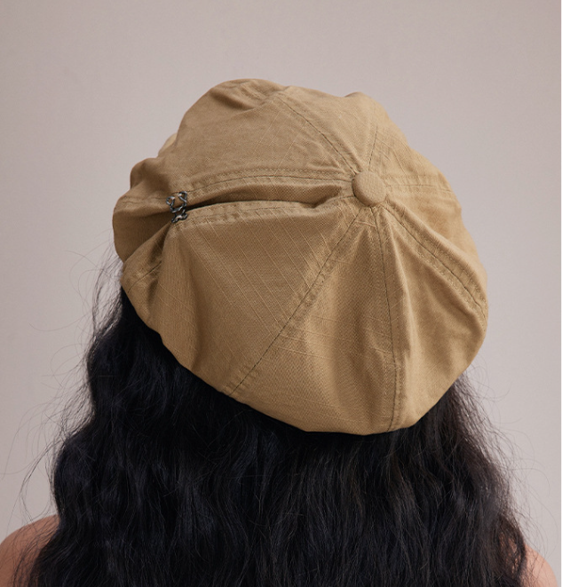 Khaki Women's Vintage Style Baker Boy Cap - Soft Cotton Linen Blend