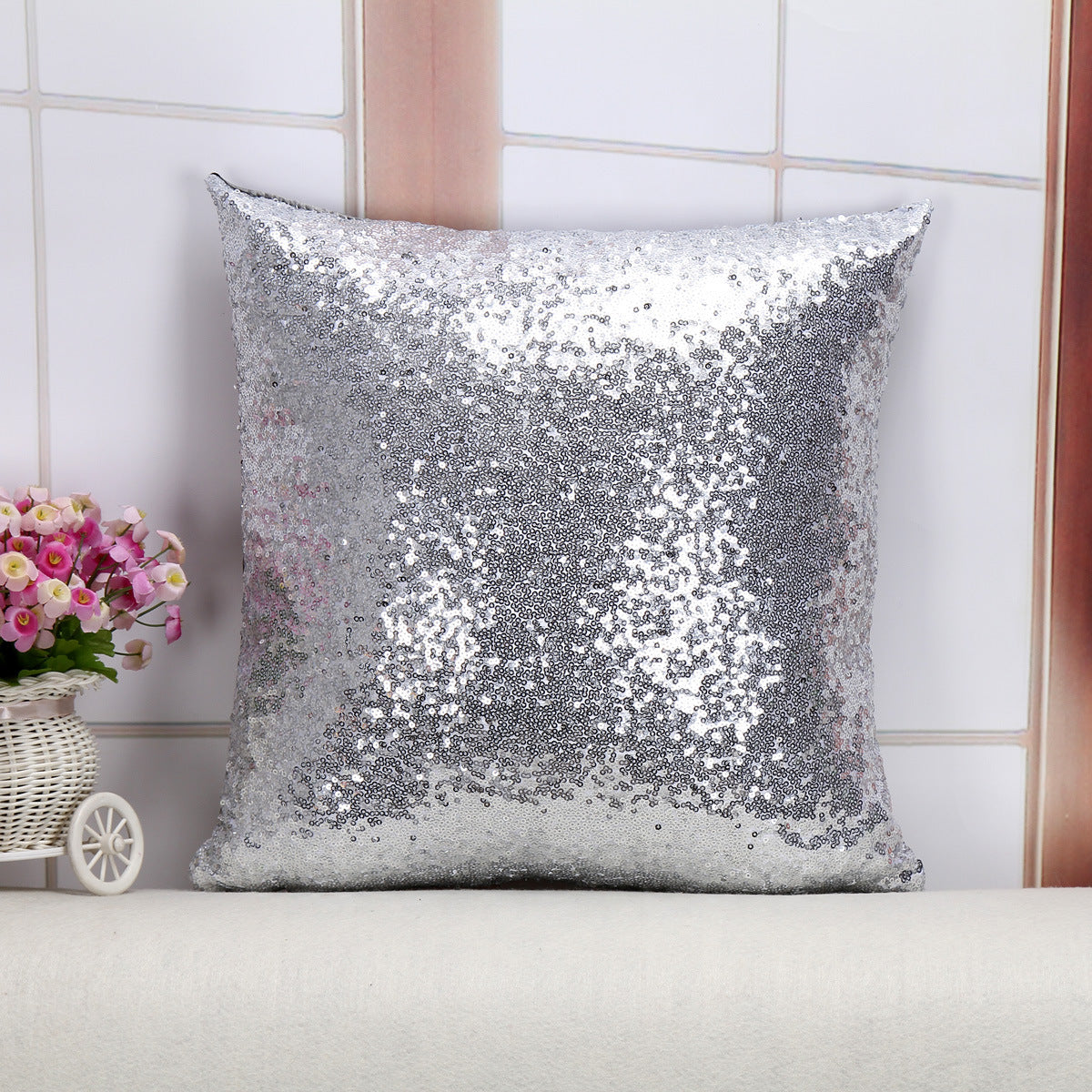 Shiny Sequin Pillowcase - Single-sided gorgeous pillowcase (Silver pair: 45x45cm)