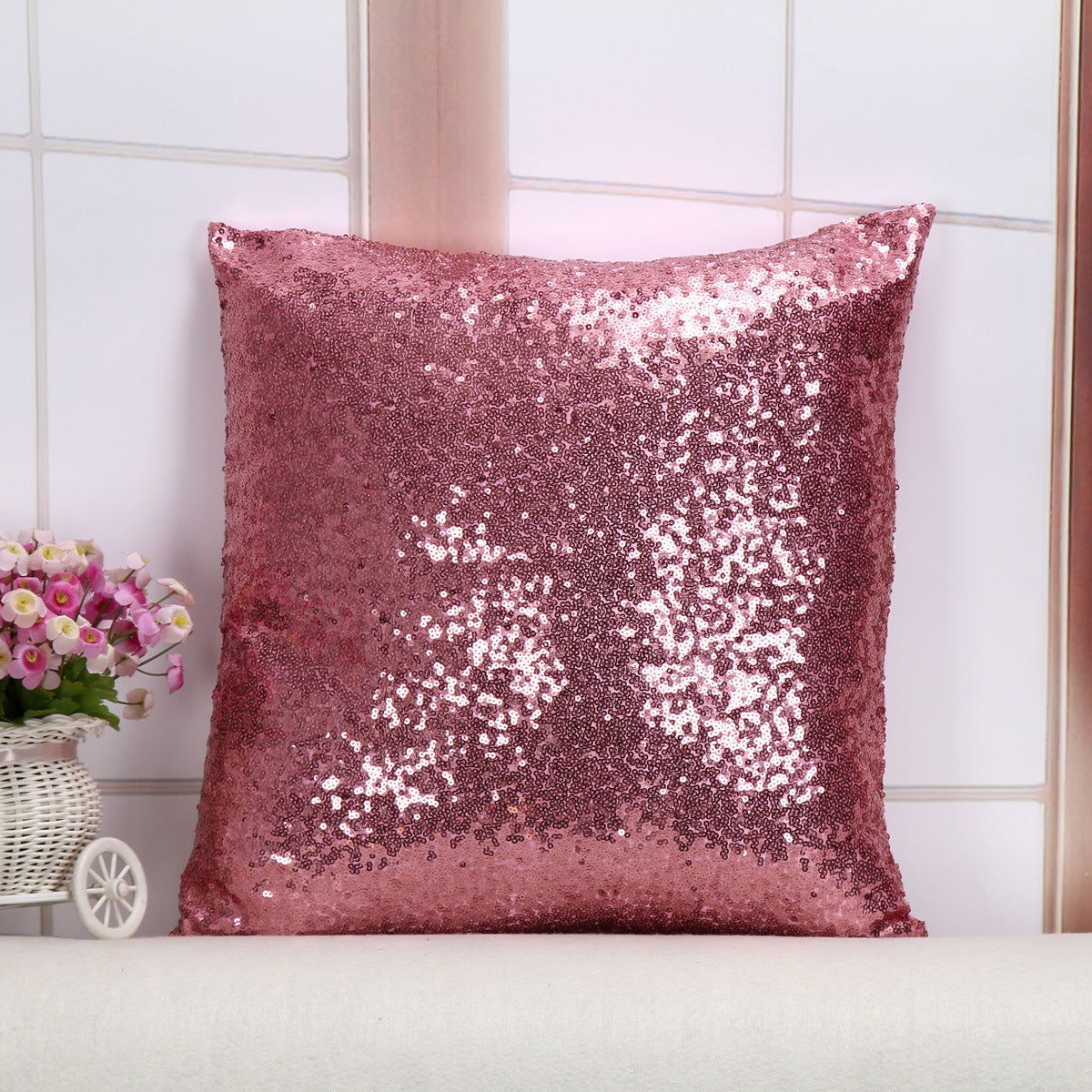Shiny Sequin Pillowcase - Single-sided gorgeous pillowcase (Pink pair: 40x40cm)