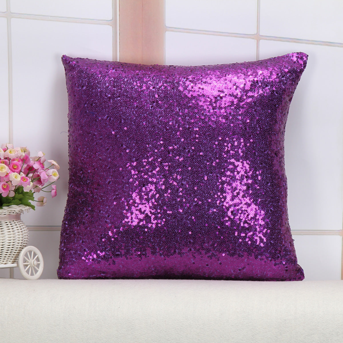 Shiny Sequin Pillowcase - Single-sided gorgeous pillowcase (Purple pair: 40x40cm)