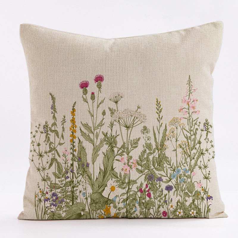 Style 1 Wildflower Linen Pillow Cover - Botanical Print Cushion Case (One pair:45x45cm)