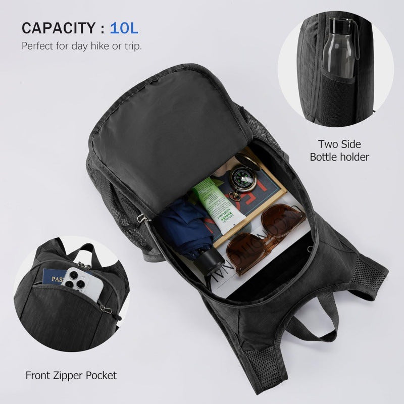 Black Lightweight Foldable Backpack - Great for Hiking and Travel Backpacks