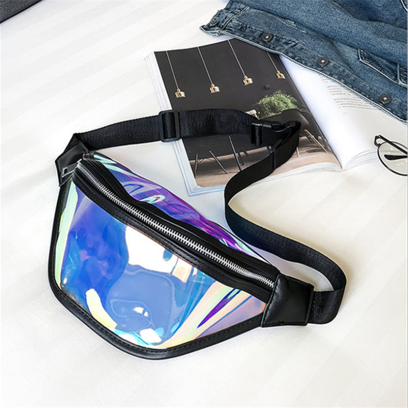 Black Transparent Waist Bag - Shiny Laser Waist Bag Crossbody Bag