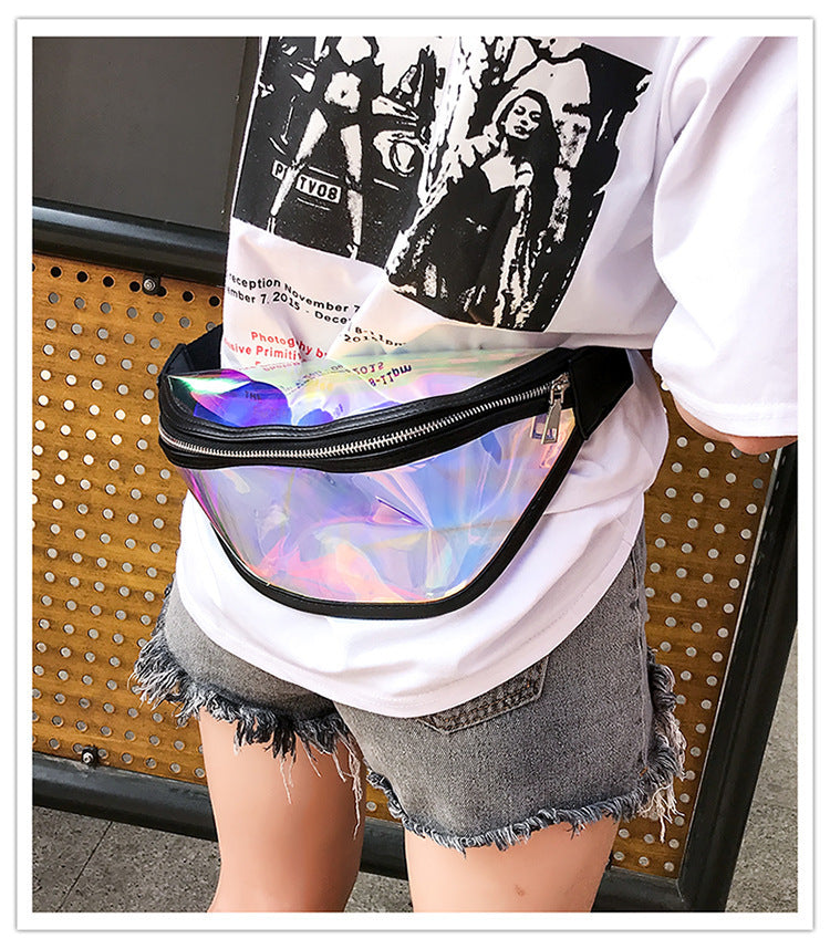 Black Transparent Waist Bag - Shiny Laser Waist Bag Crossbody Bag