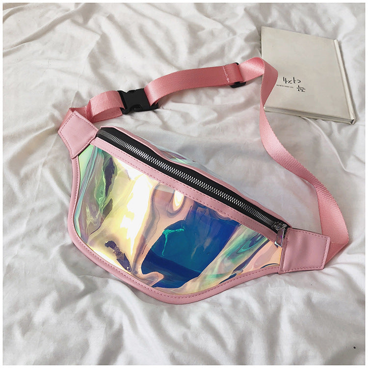 Pink Transparent Waist Bag - Shiny Laser Waist Bag Crossbody Bag