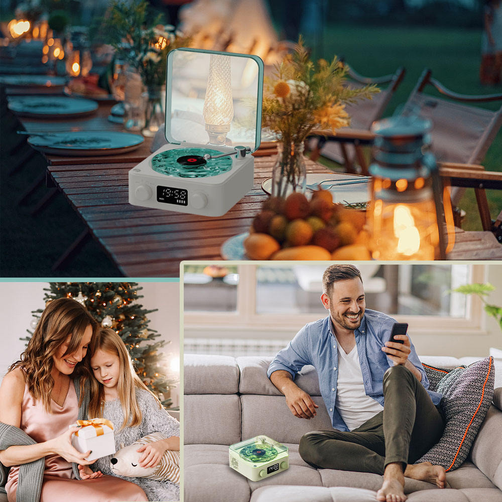 Purple Waves Retro Bluetooth Speaker Clock with Ambient Light Projector