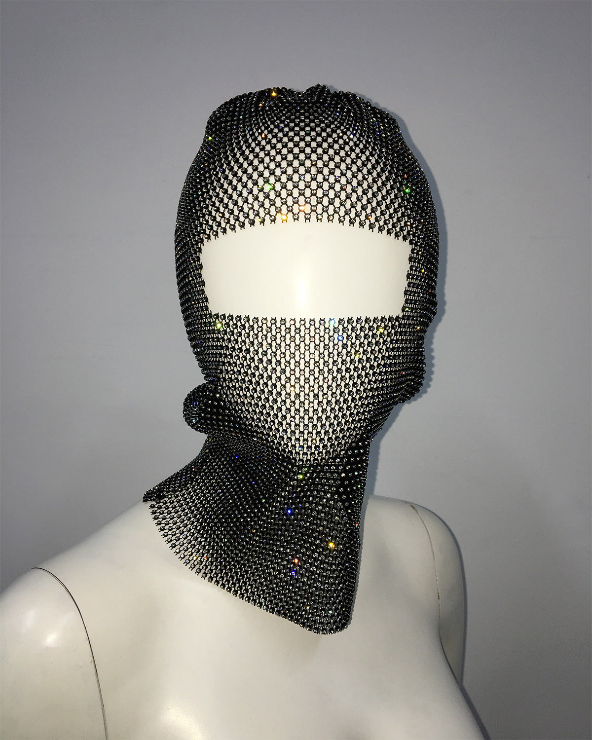 Black Glitter Rhinestone Face Balaclava - Trendy Music Festival Head Cover, 37cm