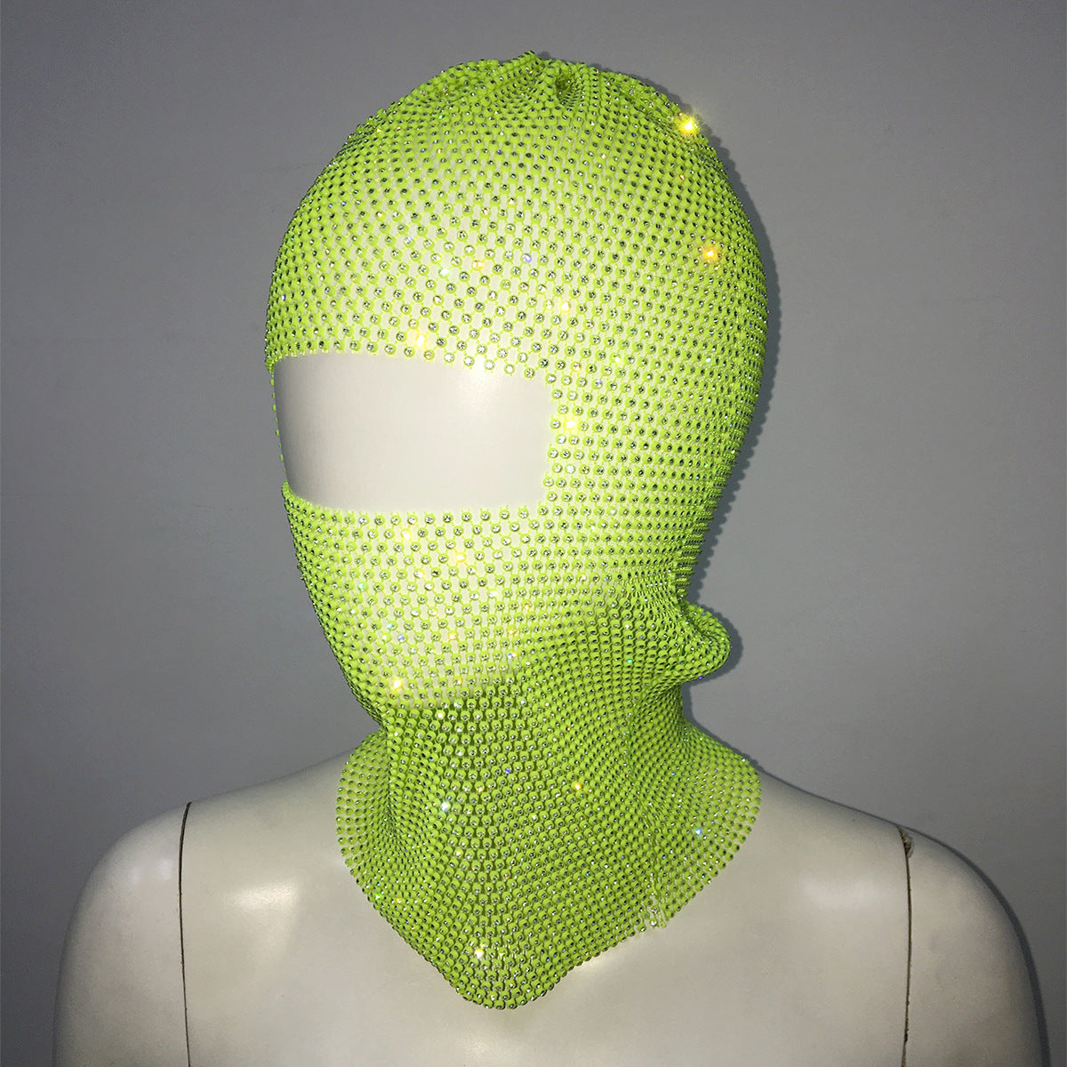 Green Glitter Rhinestone Face Balaclava - Trendy Music Festival Head Cover, 37cm