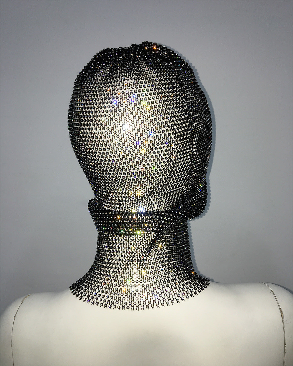 Green Glitter Rhinestone Face Balaclava - Trendy Music Festival Head Cover, 37cm