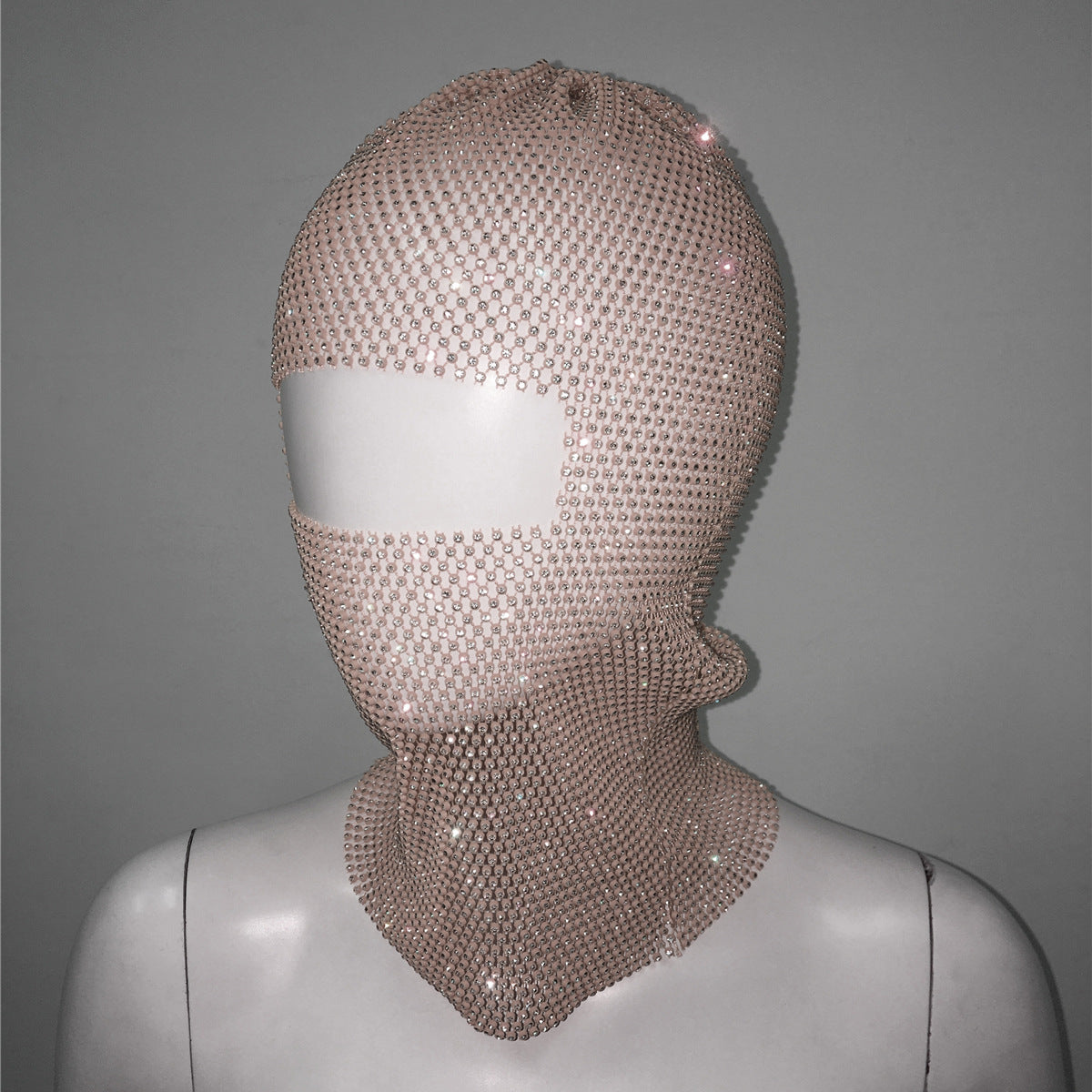 Champagne Glitter Rhinestone Face Balaclava - Trendy Music Festival Head Cover, 37cm