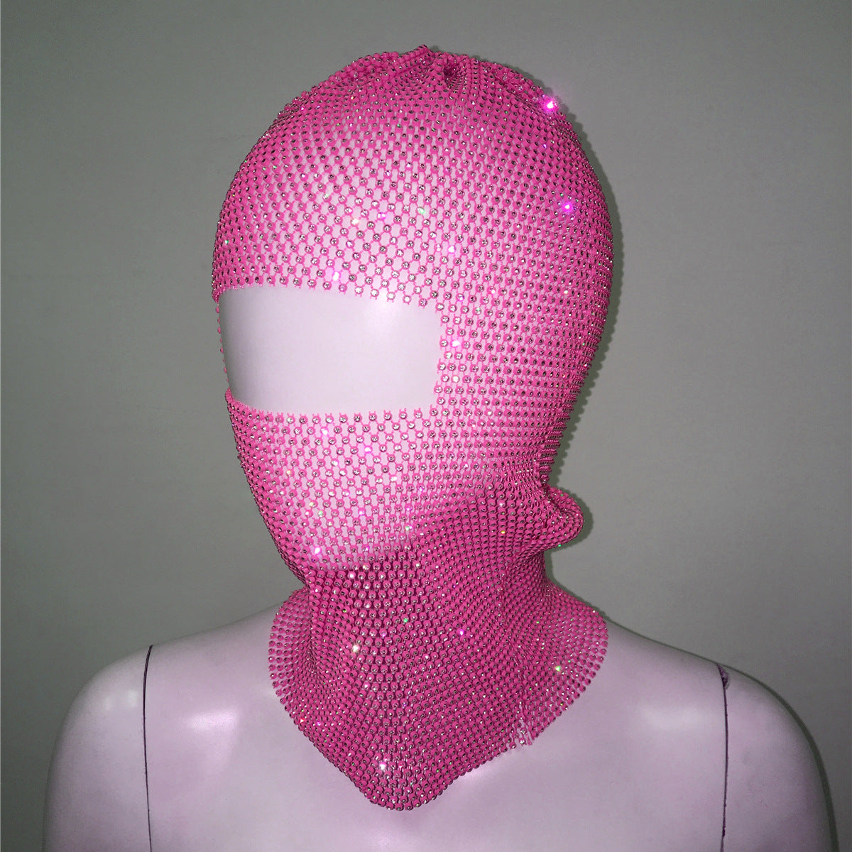 Pink Glitter Rhinestone Face Balaclava - Trendy Music Festival Head Cover, 37cm