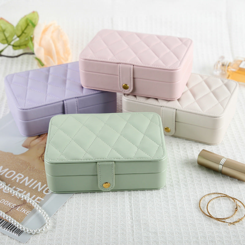 Beige Elegant Quilted PU Leather Jewelry Box - Portable Organizer for Travel & Home