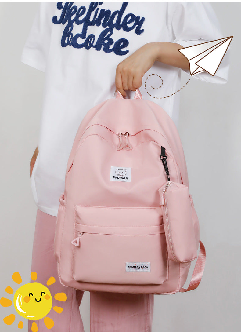 Pink Large Capacity Travel Backpack for Girls - Waterproof School Bag with Detachable Pencil Case