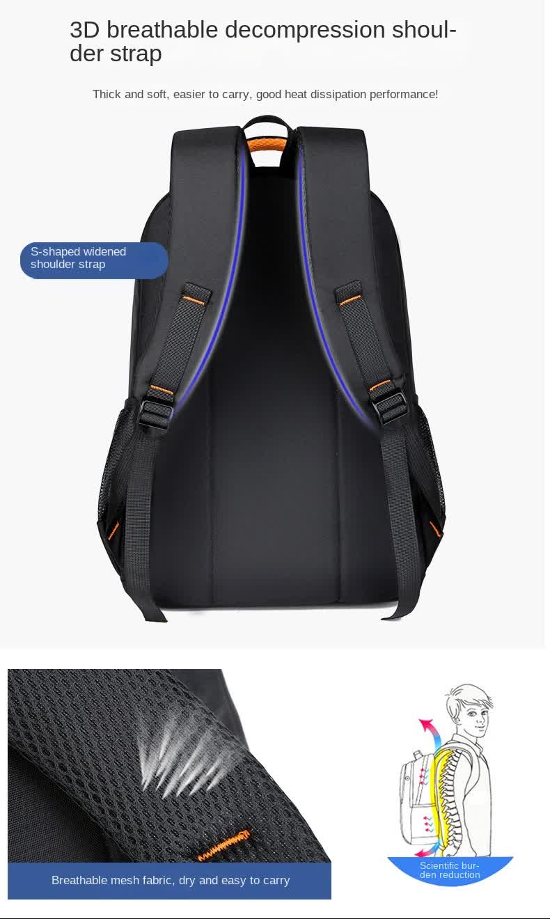 Black And Orange Large Capacity Business Backpack for Men and Women - Waterproof Laptop School Bag with Breathable Design