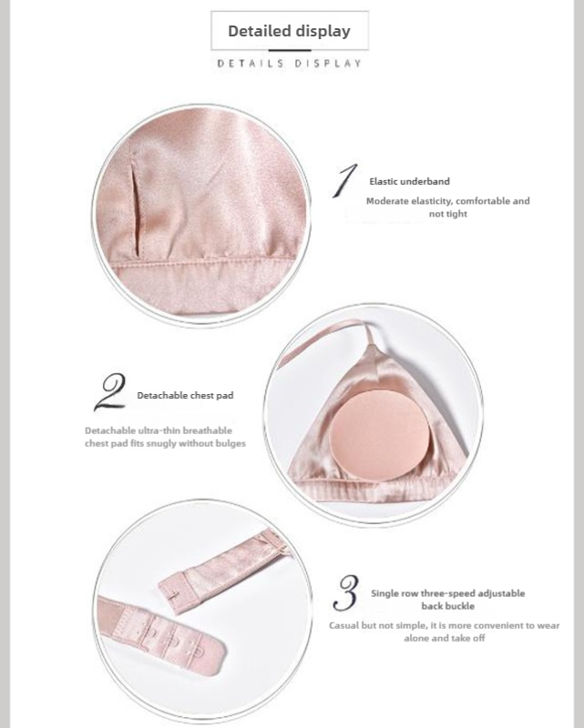 Size M White French Style Mulberry Silk Wireless Bralette - Triangle Cup Anti-Sagging Bra for Fuller Busts, Lightweight Comfort
