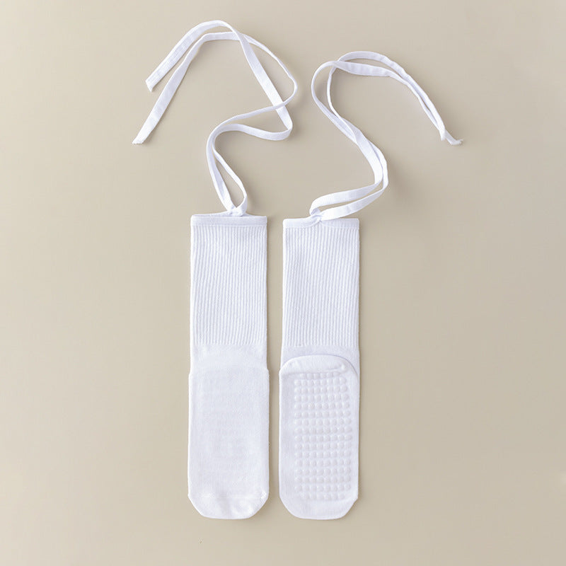 3 Pcs White Non-Slip Yoga Socks with Cross Straps - Cotton Pilates Dance Socks for Women, Lightweight Comfort