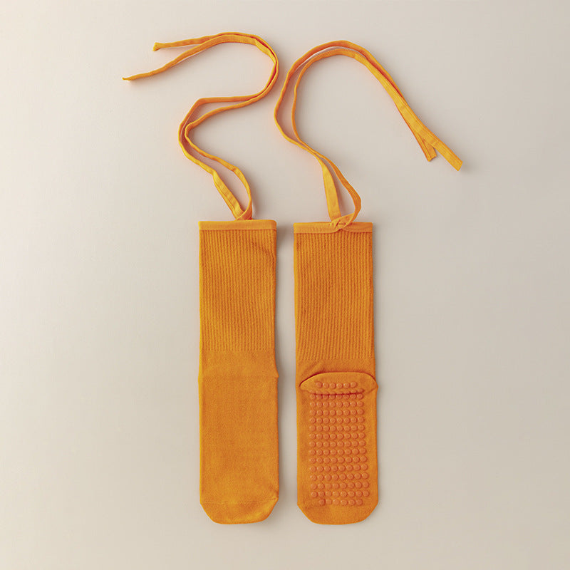 3 Pcs Orange Non-Slip Yoga Socks with Cross Straps - Cotton Pilates Dance Socks for Women, Lightweight Comfort