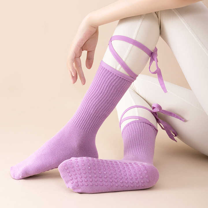 3 Pcs Blue Non-Slip Yoga Socks with Cross Straps - Cotton Pilates Dance Socks for Women, Lightweight Comfort