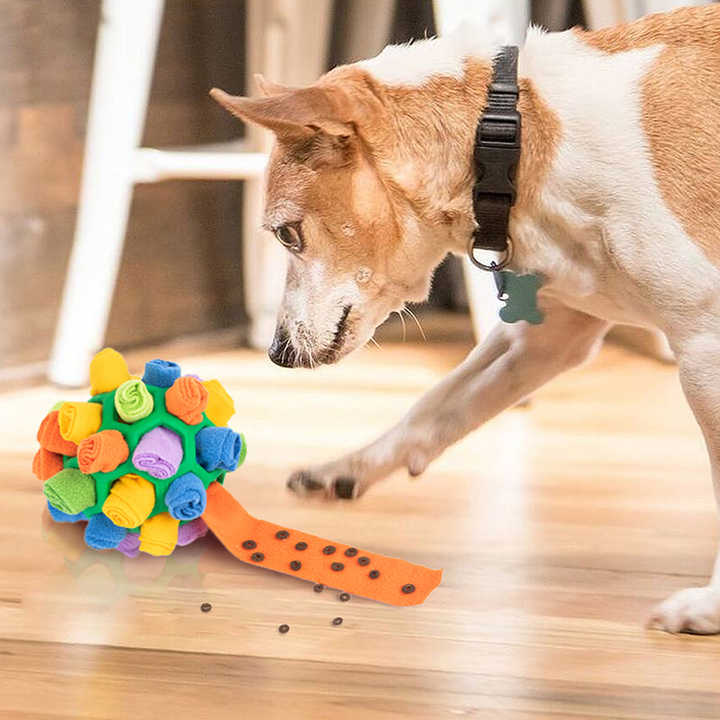 Green Ball And Colorful Strips Of Fabric Interactive Pet Snuffle Ball - Treat-Dispensing Toy for Dogs and Cats, 20 cm TPR and Felt Fabric for Mental Stimulation