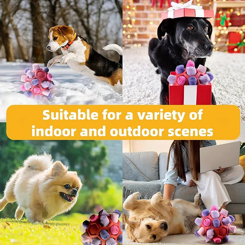 Red Ball And Colorful Strips Of Fabric Interactive Pet Snuffle Ball - Treat-Dispensing Toy for Dogs and Cats, 20 cm TPR and Felt Fabric for Mental Stimulation