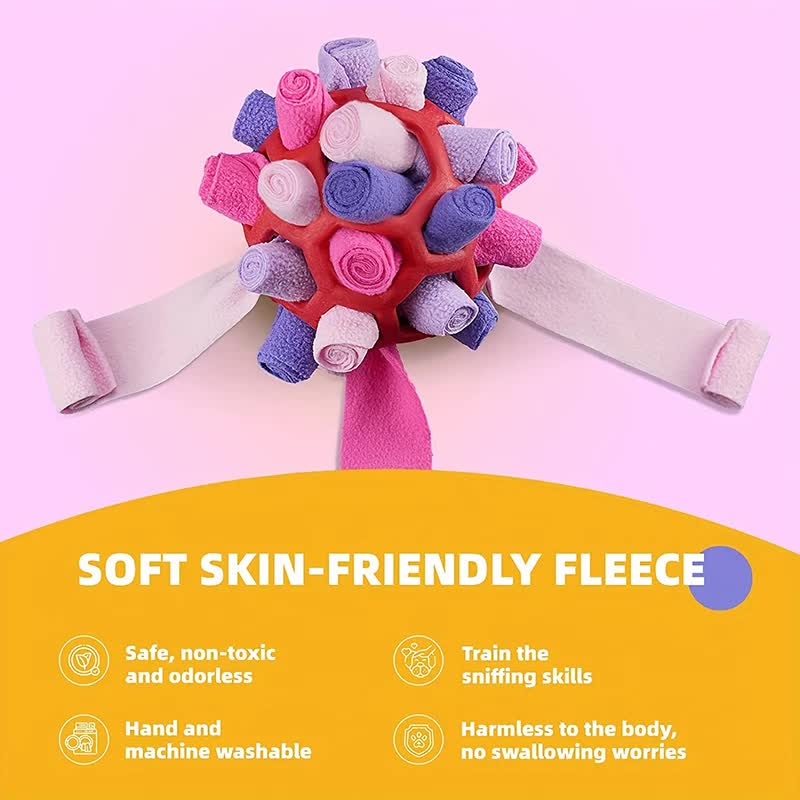 Purple Ball And Colorful Strips Of Fabric Interactive Pet Snuffle Ball - Treat-Dispensing Toy for Dogs and Cats, 20 cm TPR and Felt Fabric for Mental Stimulation