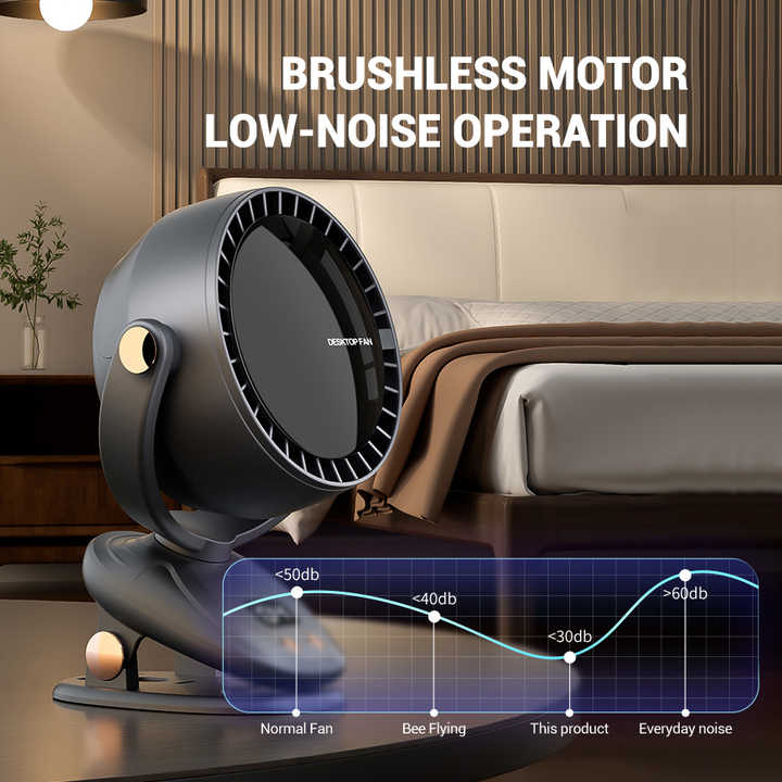 Black Portable Bladeless Clip Fan with USB Charging - 180-Degree Oscillating, Lightweight, and Quiet for Desk, Camping, and Outdoor Use